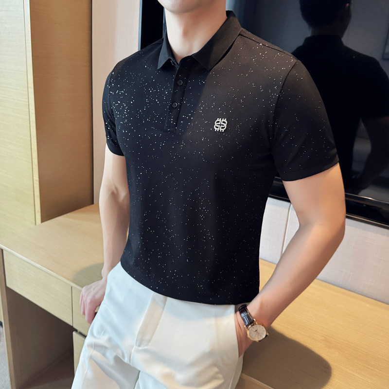 2024夏新潮流时尚都市满天星钻修身短袖POLO衫男打底Q259P60,男装Polo衫,电商A222（原电商A231）