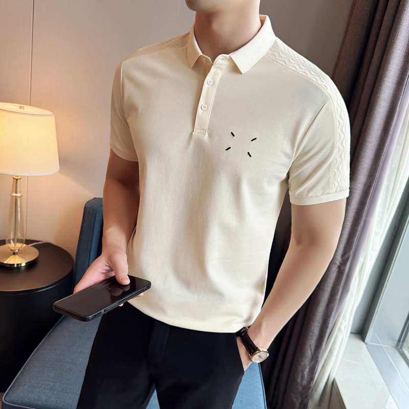 2024夏季新潮流商务绅士提花刺绣修身短袖POLO衫男打底Q256P60,男装Polo衫,电商A222（原电商A231）