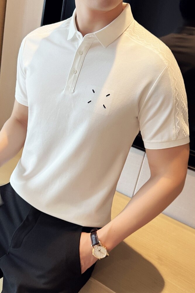 2024夏季新潮流商务绅士提花刺绣修身短袖POLO衫男打底Q256P60,男装Polo衫,电商A222（原电商A231）