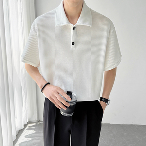 潮华夫格POLO衫男短袖Tins轻熟风2024夏新休闲宽松大码Q80P50图片
