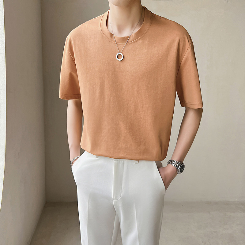 纯色全棉2024夏季新品ins轻熟风潮流休闲短袖T恤男打底Q29P48,男装T恤,电商A222（原电商A231）