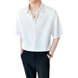 潮流纯色短袖衬衫男ins轻熟风2024夏季新宽松休闲青年Q53P40，男装衬衫，电商A222（原电商A231）