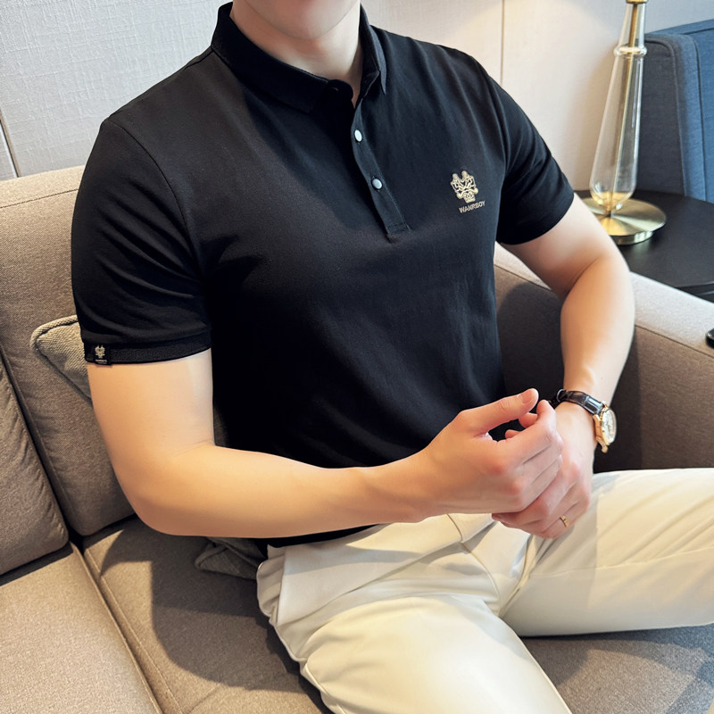 夏新商务绅士时尚龙头刺绣潮流修身短袖POLO衫男打底Q258P49特价图片