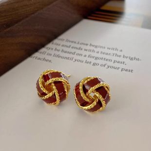 【罗娜专属】气质复古美拉德色滴油麻花缠绕耳钉