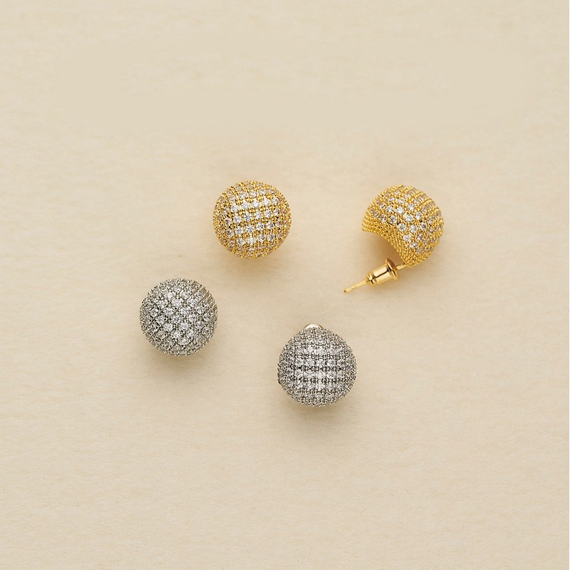 时尚满锆超闪百搭圆球耳饰