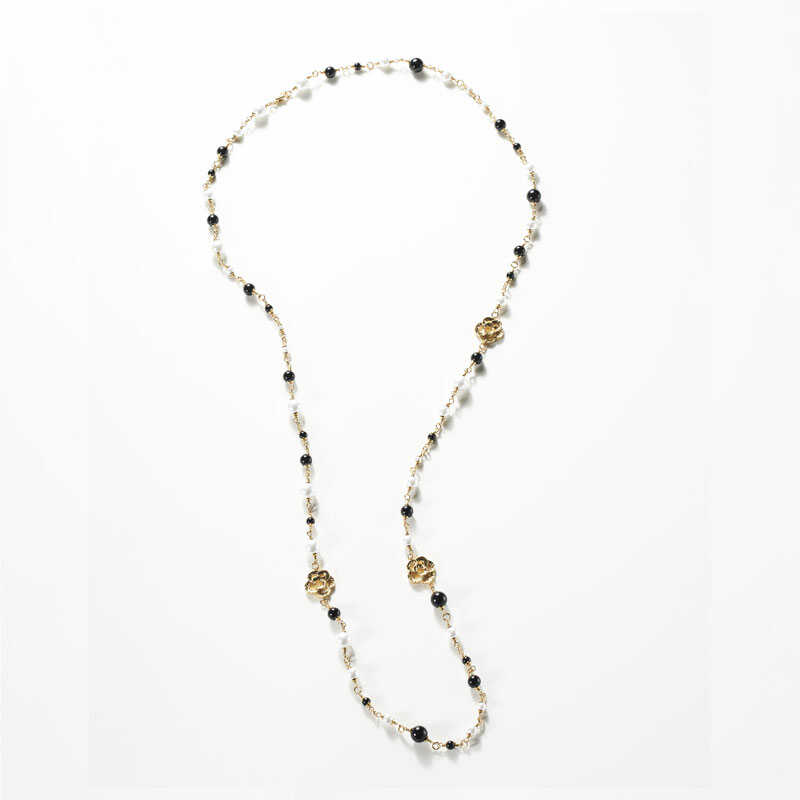 新款山茶花系列黑白长款项链