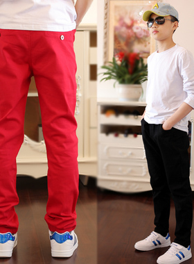 童装男孩休闲裤纯棉2026春夏款中大童西裤男童红黑色休闲长裤弹力