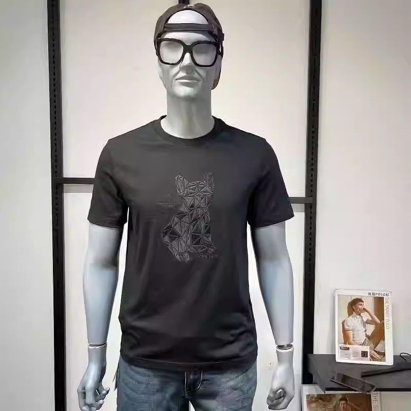 JJ高品质男装男士夏季薄款修身圆领休闲刺绣纯棉斗牛犬短袖T恤