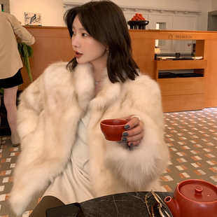 短款 仿狐狸毛立领环保皮草外套女冬季 毛毛外套 韩女千金 大鸭梨家