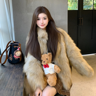 立领宽松年轻款 仿狐狸毛皮草新款 毛毛外套女冬 朦胧妙想 大鸭梨