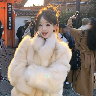 仿狐狸毛皮草外套女年轻短款 2025新款 毛毛大衣冬 月光浅金 大鸭梨