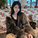 2025秋冬新款 宽松貉子毛毛年轻大衣女 深灰绿狐狸毛皮草外套女短款