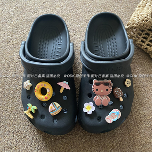 【ODK原创】海滩度假黑皮KT鞋花洞洞鞋鞋面diy装饰鞋扣适配crocs