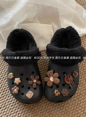 【ODK原创】洞洞鞋配饰秋冬新款原创高级感小熊鞋花适配Crocs鞋扣