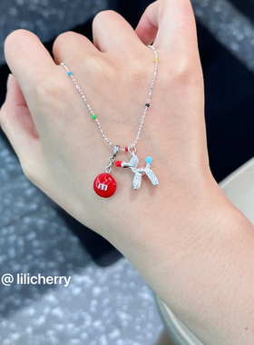 lili甜酷游园气球狗项链夏日银色小众百搭锁骨链颈链可爱配饰女