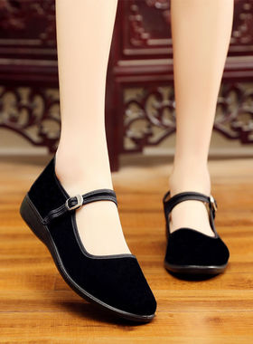 包邮实在人老北京布鞋酒店超市女工作单鞋平跟软底广场舞蹈妈妈鞋