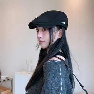 秋冬款 黑色前进帽女2025新款 鸭舌帽英伦风画家帽显脸小百搭贝雷帽