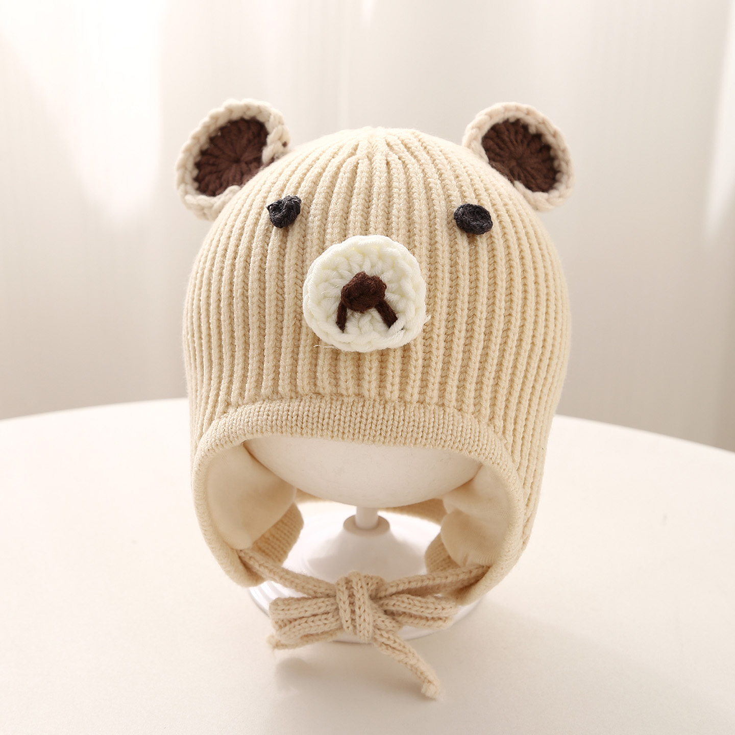 可爱小熊针织护耳帽宝宝秋冬加厚保暖毛线帽男女童帽子户外防寒帽