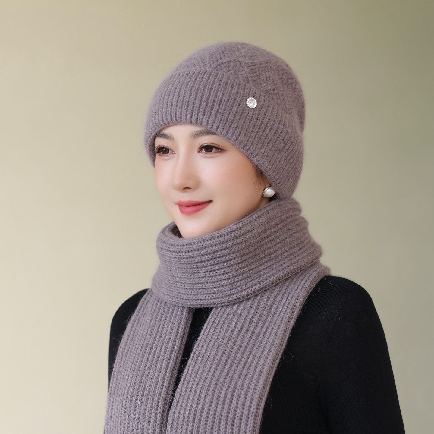 中老年人帽子女妈妈秋冬套头针织帽冬季加绒毛线帽围巾老奶奶保暖