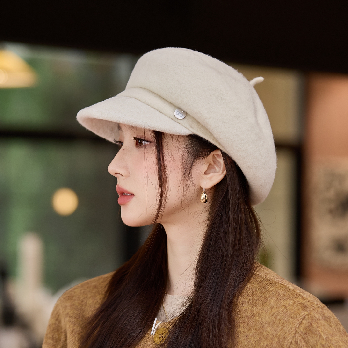 羊毛呢贝雷帽子女秋冬大头围气质八角帽韩版复古百搭显脸小鸭舌帽
