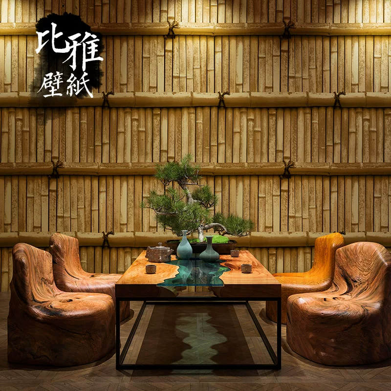 Китайские антикварные обои в стиле ретро, чаная Zen-комната, фоновая стена с бамбуковым рисунком, бамбуковая стена, древний стиль, магазин декор, китайский стиль