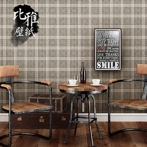 复古英伦格子墙纸北欧客厅卧室餐厅书房服装店背景墙壁纸店铺装修