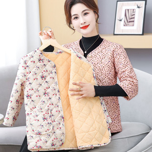 妈妈装短袖马甲冬季加绒加厚保暖半袖棉衣外套中老年女装中袖马夹