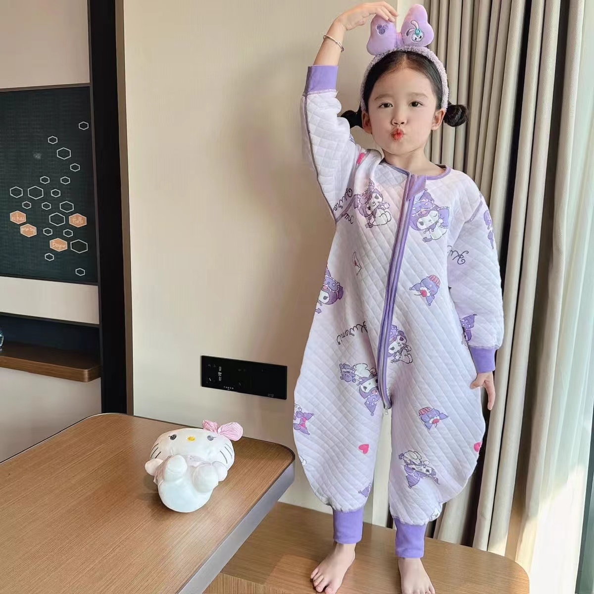 宝宝睡袋婴儿秋冬季三层夹棉儿童连体星黛露睡衣防踢被秋冬款女童