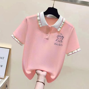 韩版 女童polo衫 新款 t恤短袖 洋气翻领设计中大童纯棉上衣女孩 夏季
