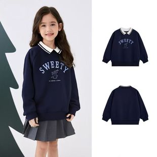 女童polo领卫衣2025春秋装 儿童洋气上衣中大童女孩时髦衣服潮 新款