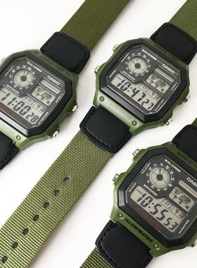 【电池用十年】卡西欧CASIO帆布尼龙带AE-1200WHB-1/3B防水手表男