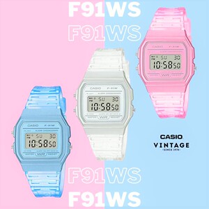 【新款透明表带果冻色】卡西欧casio 复古小方块电子手表 F-91WS