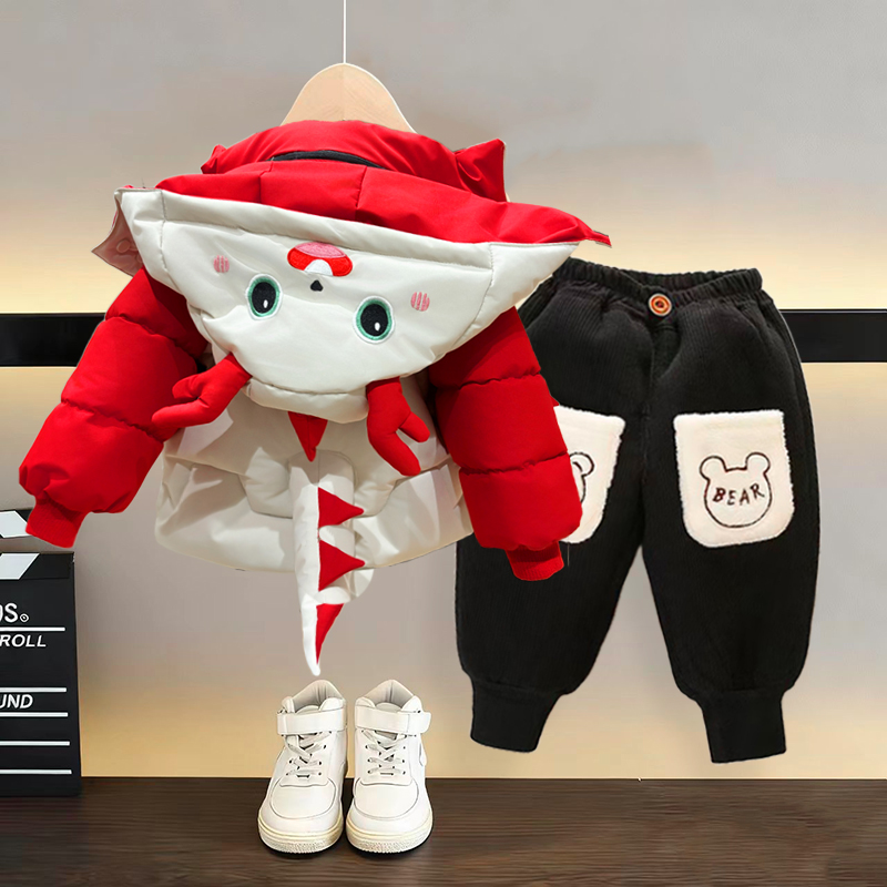 儿童冬装奶龙羽绒棉服套装