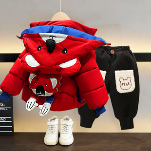 宝宝棉服冬季 加绒加厚卡通外套男女童保暖羽绒棉袄洋气两件套 新款