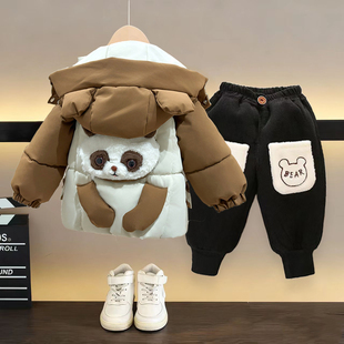 儿童冬装熊猫羽绒棉服套装男童加绒加厚外套男女宝冬季棉衣两件套