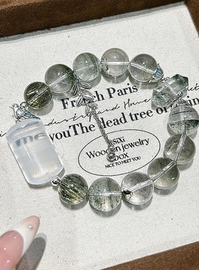 天然水晶绿幽灵手链女款招财