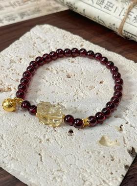 设计师天然石榴石貔貅招财手链