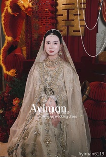 出租原创设计重工巴服回族婚纱礼服民族结婚礼服新疆香槟色