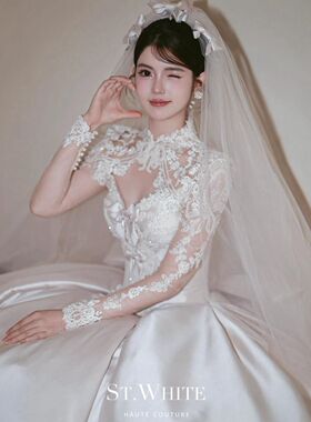 出租ST.WHITE格雷斯殿下主纱缎面少女安妮法式蕾丝高级婚纱