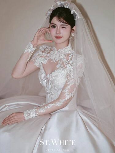 出租ST.WHITE格雷斯殿下主纱缎面少女安妮法式蕾丝高级婚纱