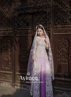 「出租」紫色重工巴服回族婚纱礼服民族结婚礼服新疆结婚礼服