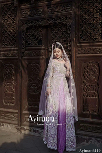 「出租」紫色重工巴服回族婚纱礼服民族结婚礼服新疆结婚礼服