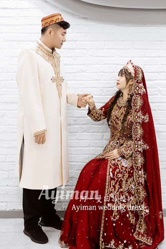 【出租】阿一曼婚纱巴服红色收腰显瘦包头礼服穆斯出门服重工