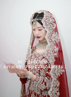 出租回民婚纱红色收腰显瘦包头礼服出门服巴服重工沙丽尼卡哈礼服