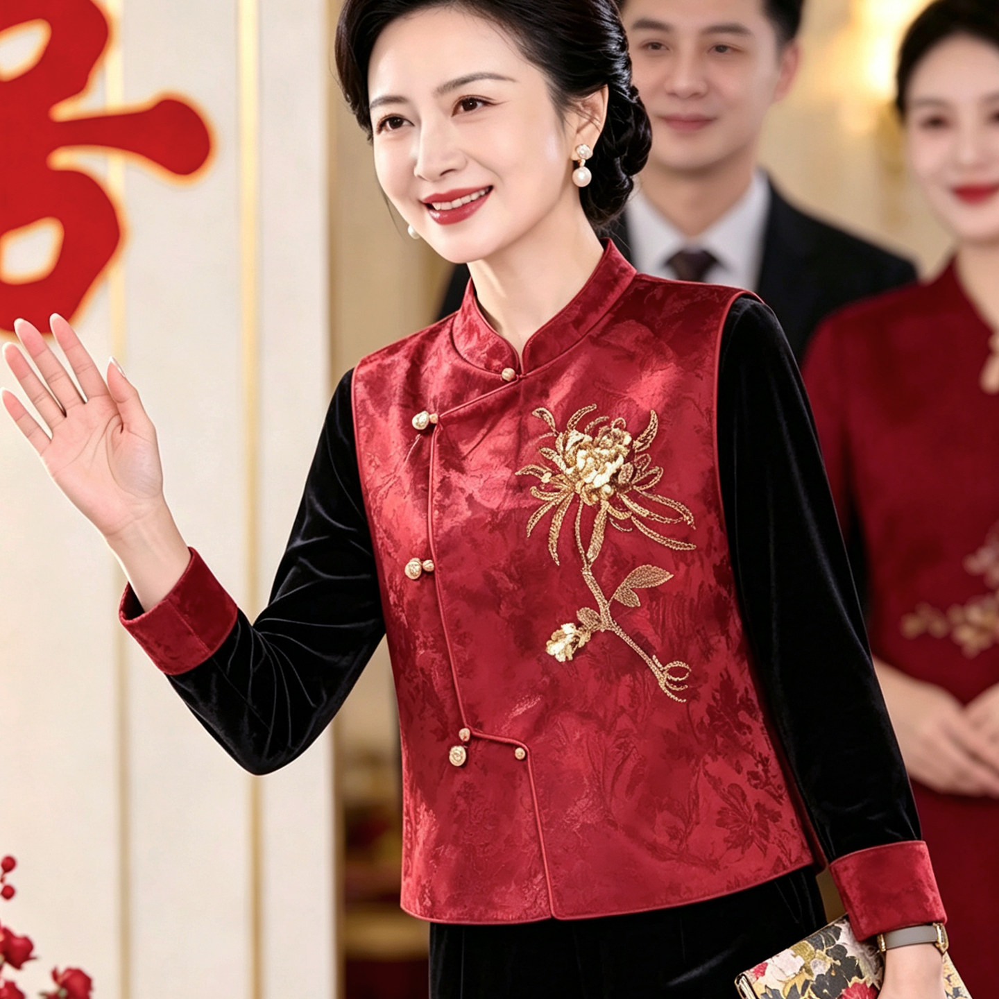 中老年人妈妈丝绒裤子套装喜婆婆奶奶婚宴新中式国风衣服2026新款