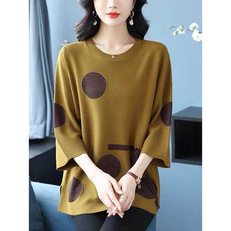 加大码妈妈装洋气冰丝针织衫T恤春秋薄款时尚桑蚕丝中袖打底衫女 - 四季青苏杭女装嘉兴分店出品