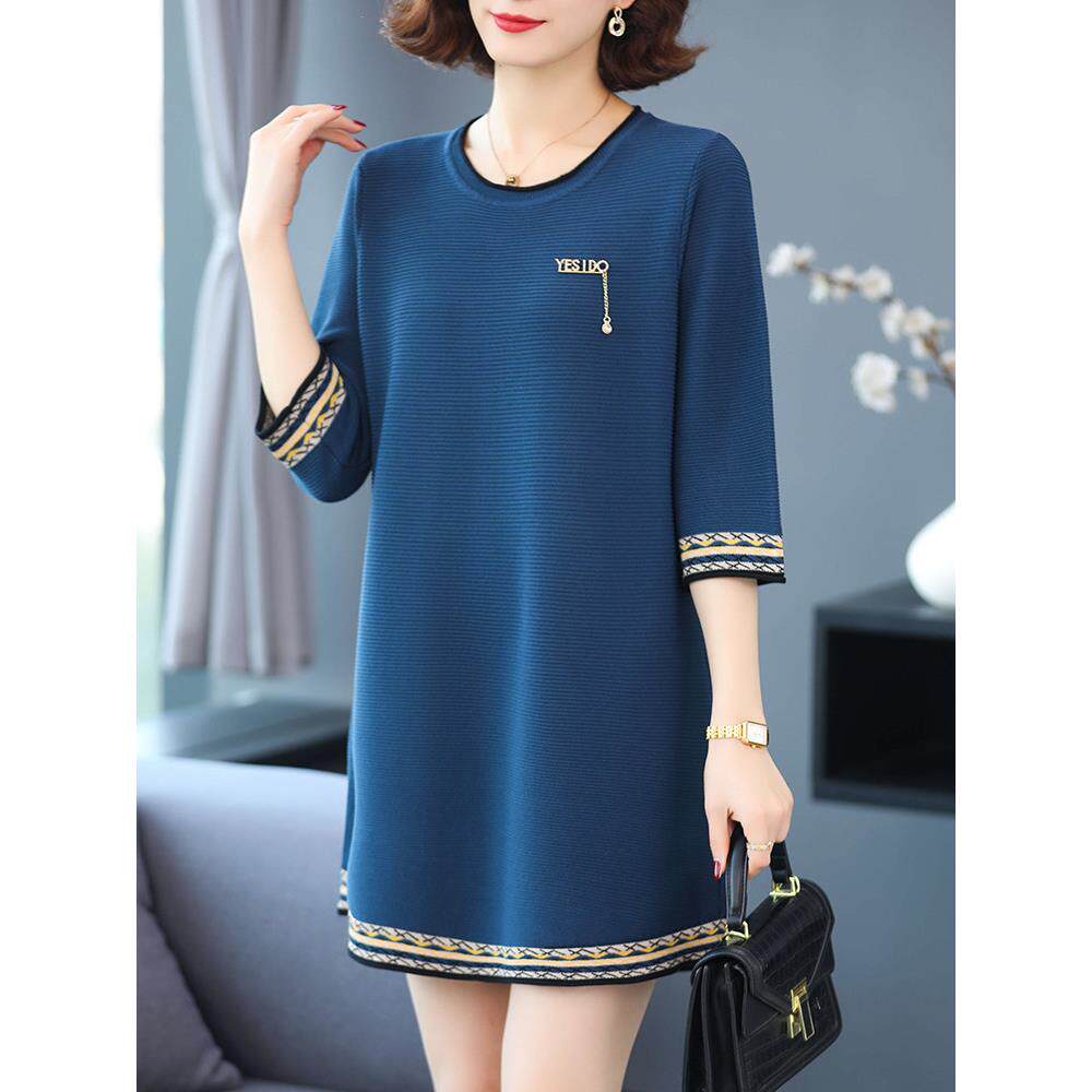 胖MM春装加肥加大码冰丝针织衫中长款宽松七分袖桑蚕丝t恤女200斤