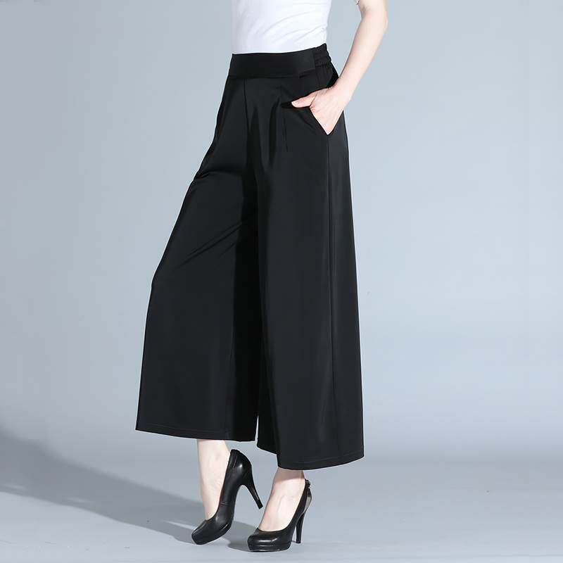 杭州重磅真丝桑蚕丝女裤宽松大码松紧腰中年妈妈九分裤子阔腿裤裙