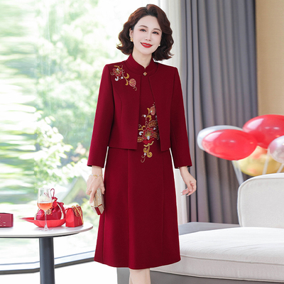 气质女方妈妈婚宴礼服高端年轻款秋冬季平时可穿周岁宝宝宴连衣裙