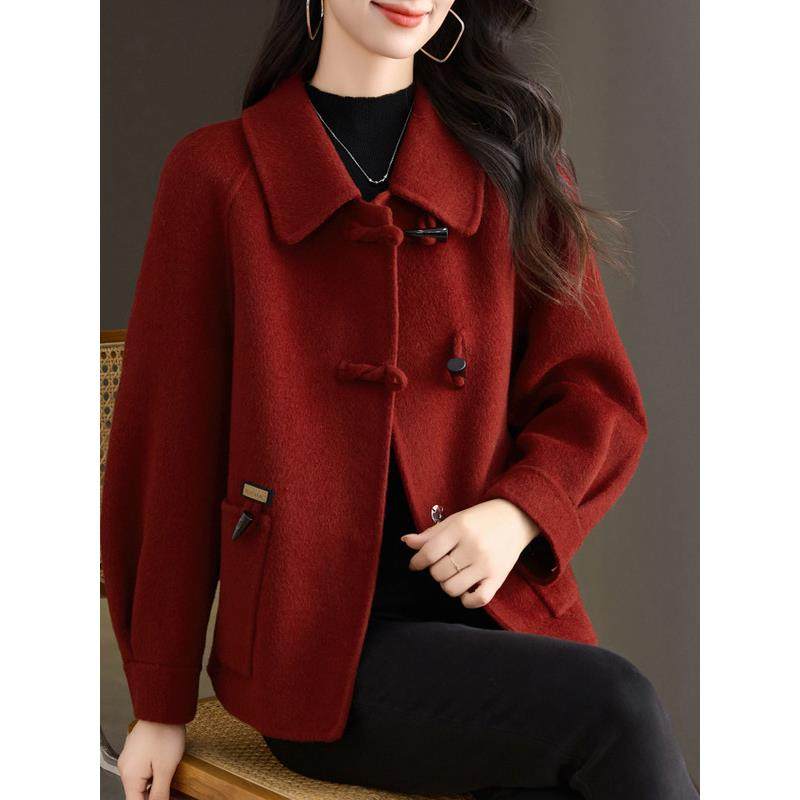 毛呢外套女小个子中年妈妈秋冬装洋气50多岁短款高端双面羊绒大衣